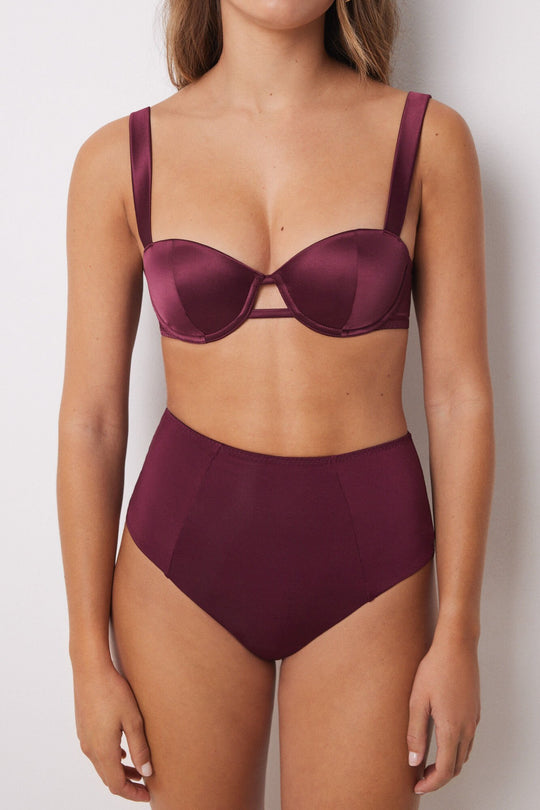 Burgundy satin high-waist briefs
