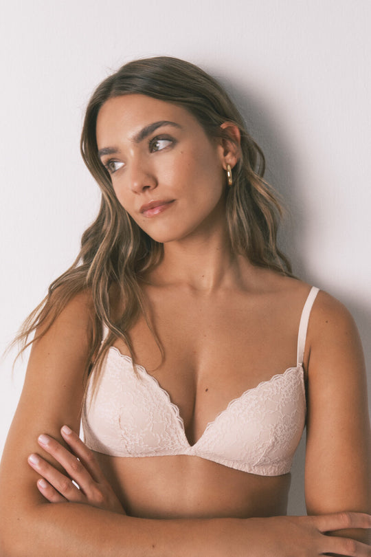 LOVELY pink lace triangle bra