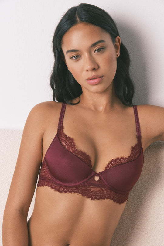 GORGEOUS push-up wine lace bra