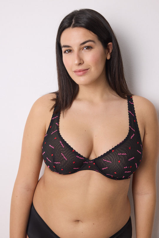 PRETTY black embroidered tulle bra